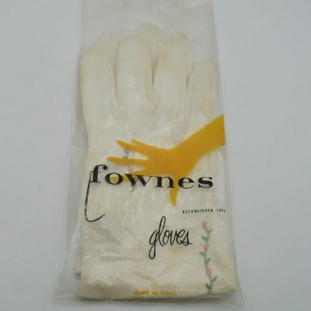 Vintage Fownes Gloves Sz 7 1/2 Embroidered Rose Made In Italy Original Packaging